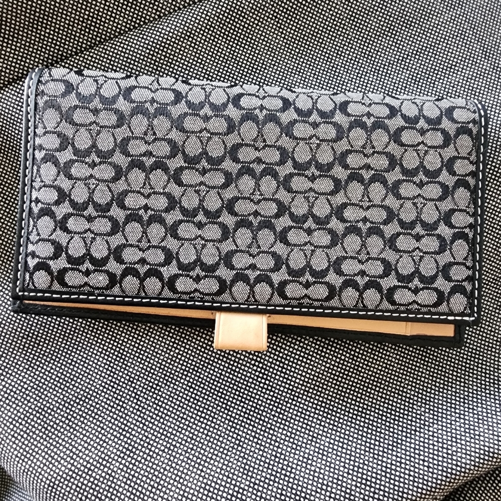 Coach checkbook holder brown leather and monogram y2k